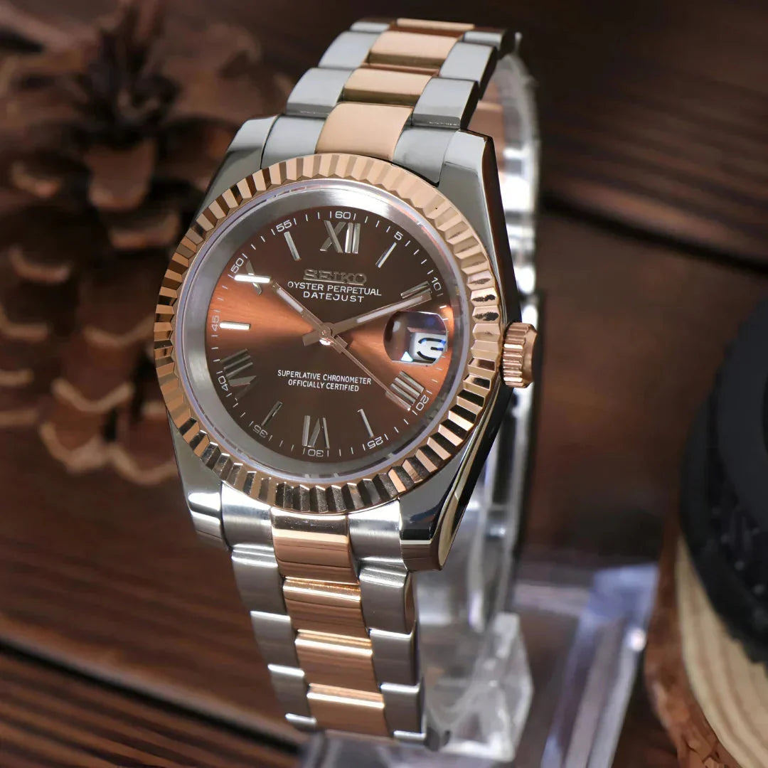 Seiko Mod Datejust "Bicolore Oro Rosa Cioccolato, Numeri Romani"