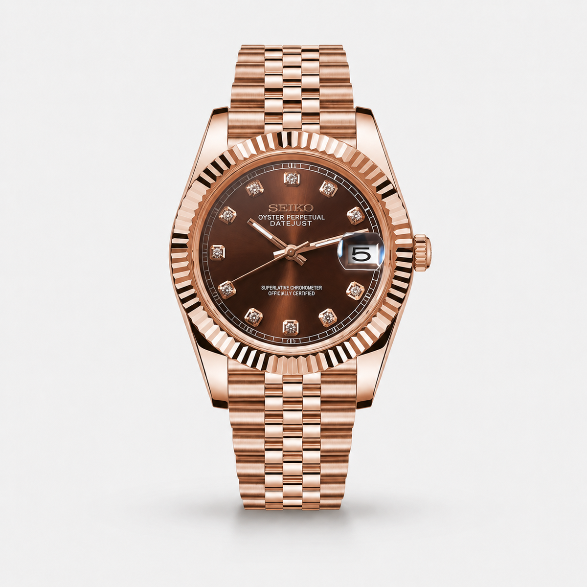 Seiko Mod Diamond Datejust "Oro Rosa Cristallo Champagne"