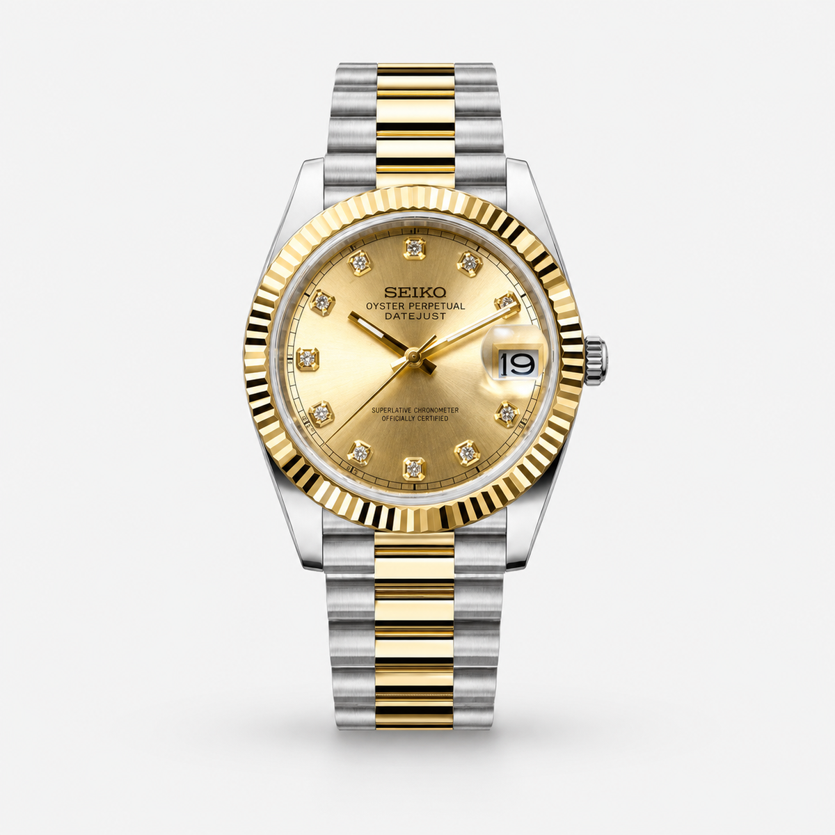 Seiko Mod Diamond Datejust "Bicolore Oro con Pietre"