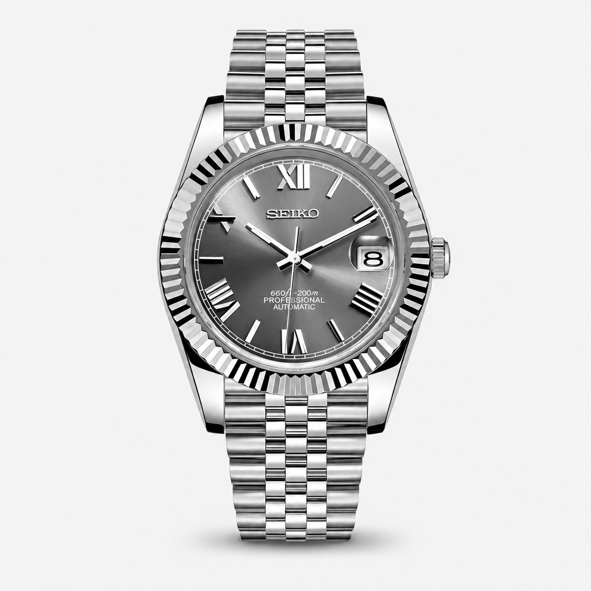 Seiko Mod Datejust "Grigio, Numeri Romani"