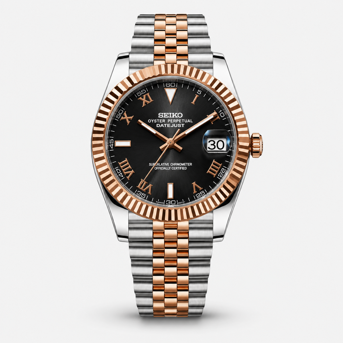 Seiko Mod Datejust "Bicolore Oro e Nero, Numeri Romani"