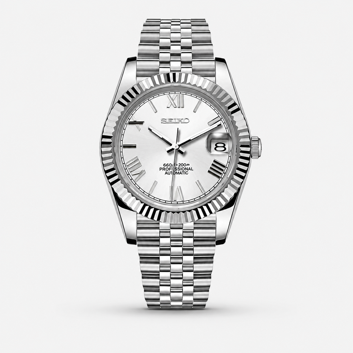 Seiko Mod Datejust "Bianco, Numeri Romani"