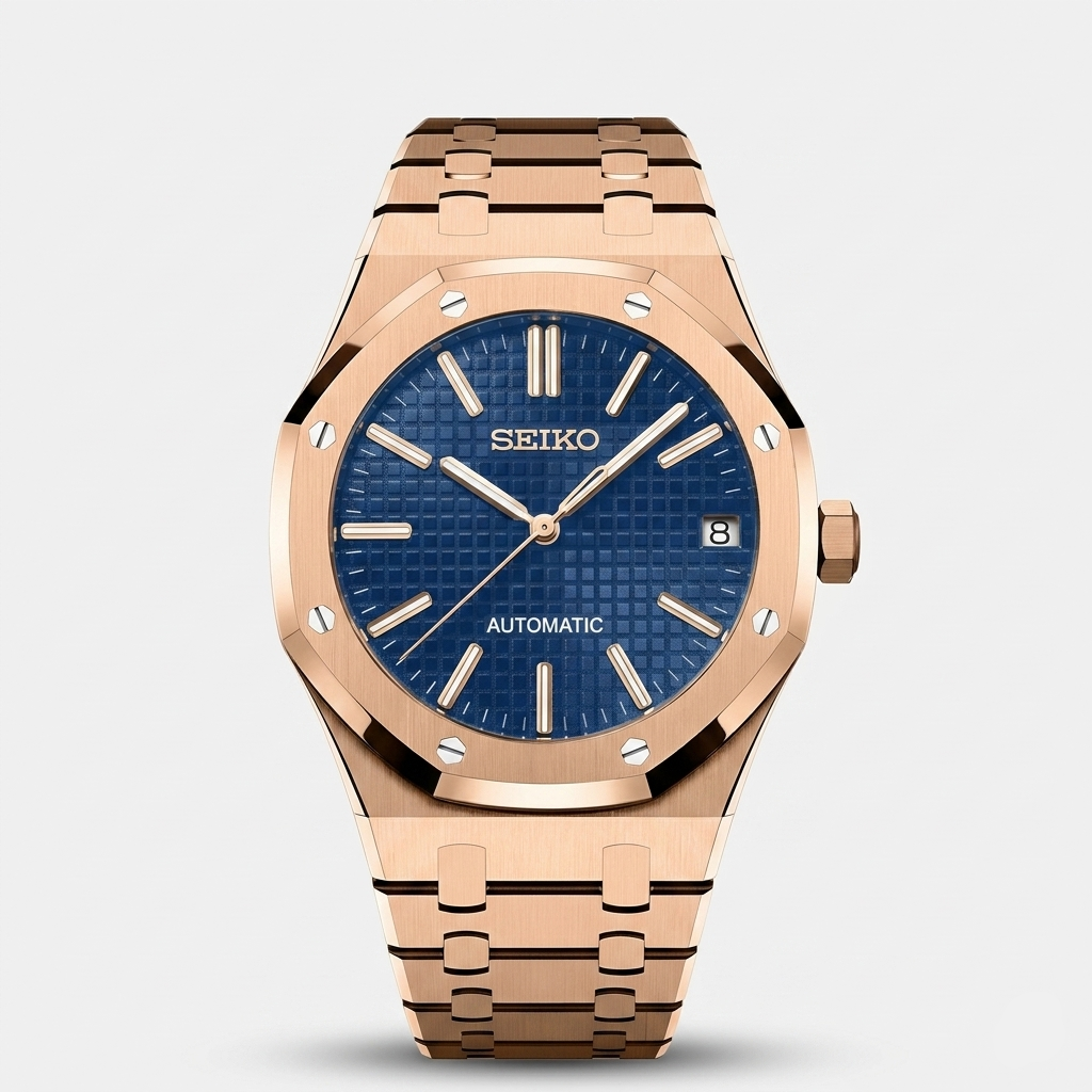 Seiko Mod Royal Oak "Oro Rosa/Blu"