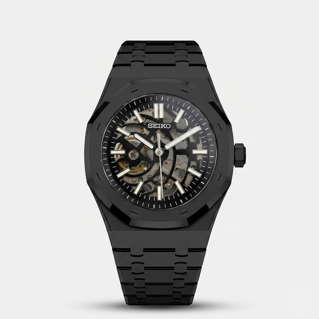 Seiko Mod Royal Oak "Scheletrato Total Black"