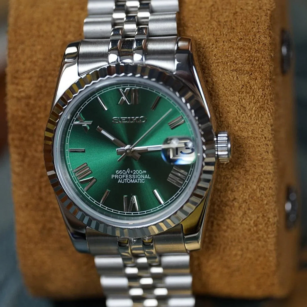 Seiko Mod Datejust "Verde, Numeri Romani"
